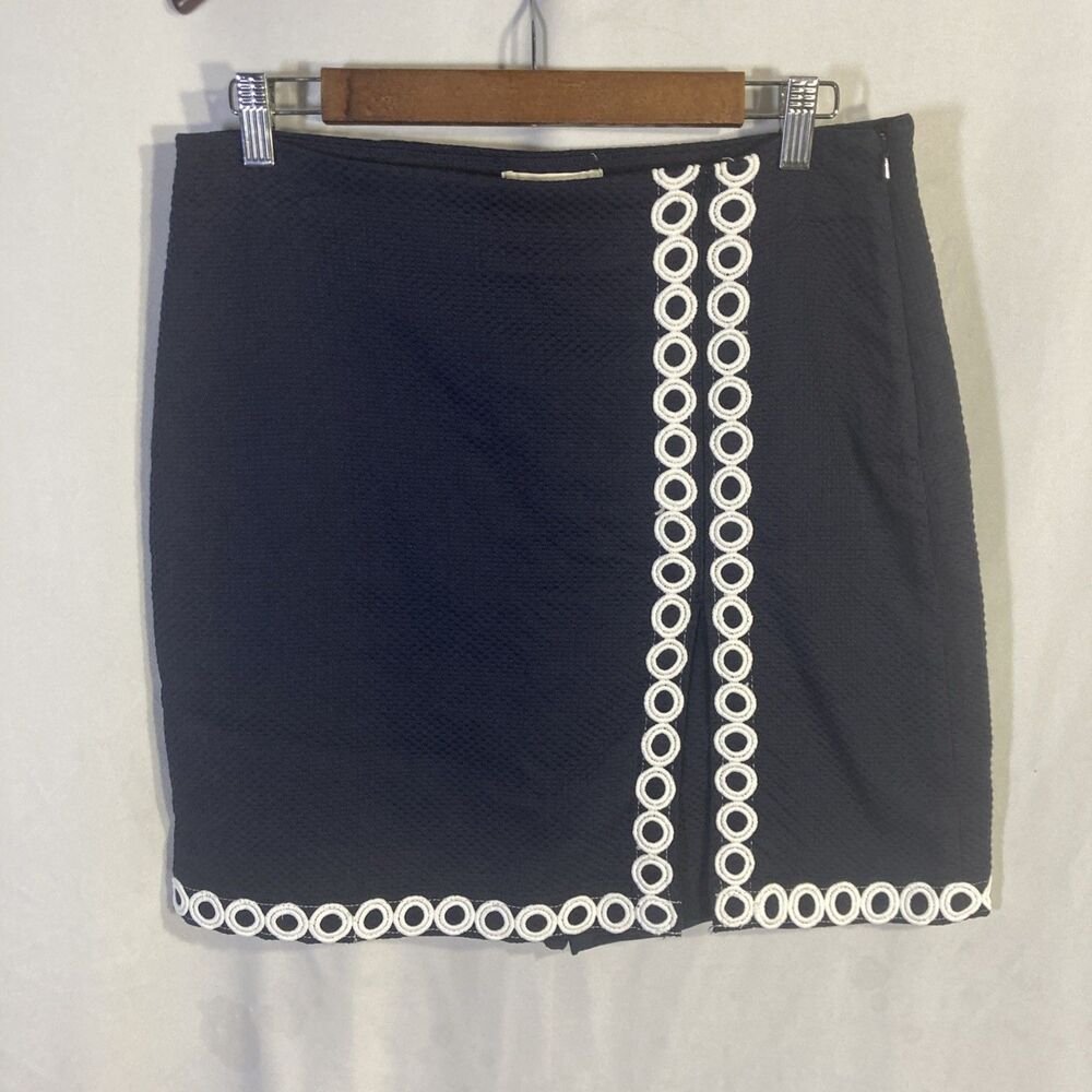 TALBOTS blue white embroidered circles textured cotton blend straight skirt 6
